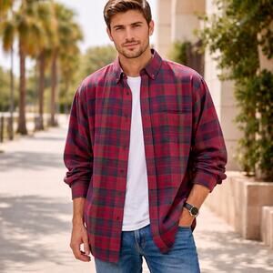 VTG LOBO by Pendleton SZ XL Cotton Wool Flannel Shirt Red Purple Blue Green